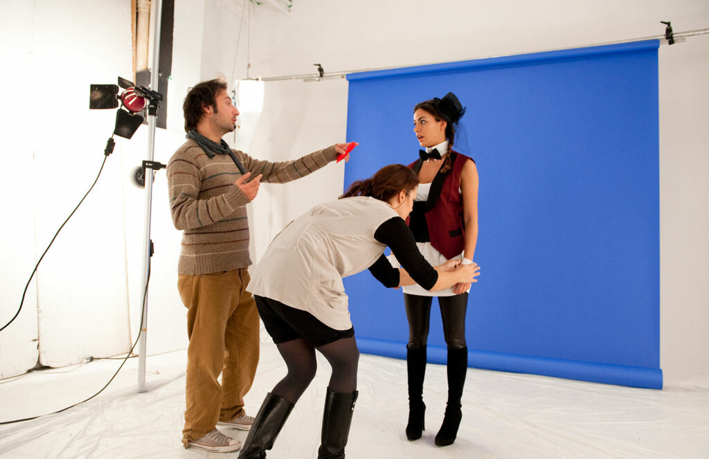 Final Touches to the styling of testimonial Melita Toniolo Shot on the Blue Screen Background of Studio A at Instudio.org