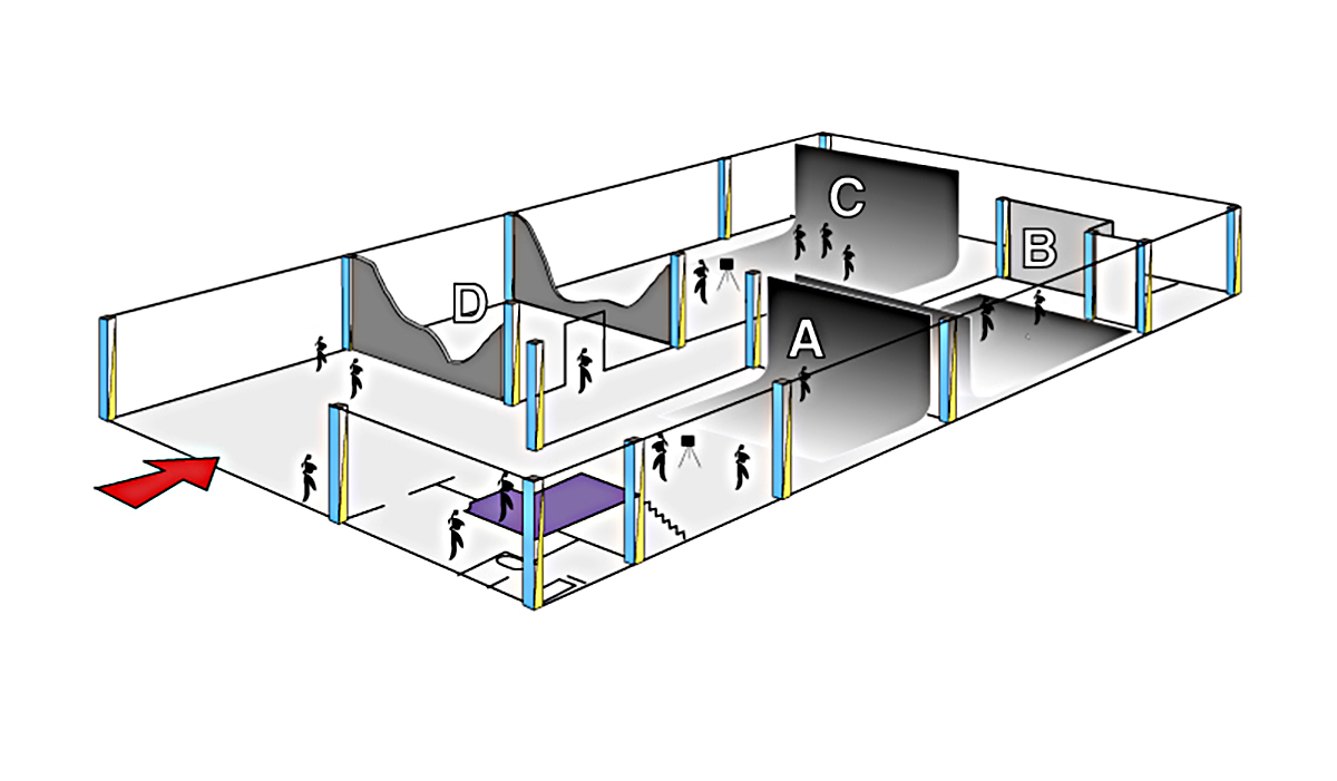 This is the 3D floor plan of Instudio.org allows users to explore the company's facilities, including its production studios, workspaces, and offices