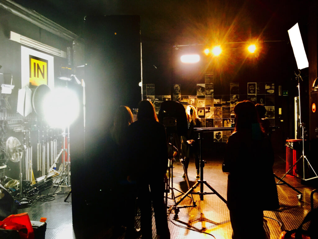 The black backdrop in Studio A at Instudio.org creates a dramatic atmosphere for the upcoming Rai series on Gabriele D'Annunzio